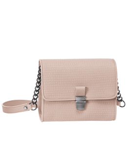 Beige messenger bag with a metallic chain