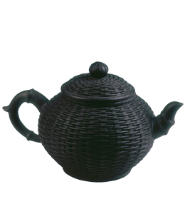 Black tea pot with wicker design