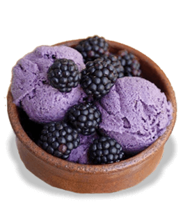 Blackberry ice cream in earthen bowl