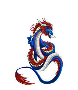 Blue and red dragon illustration