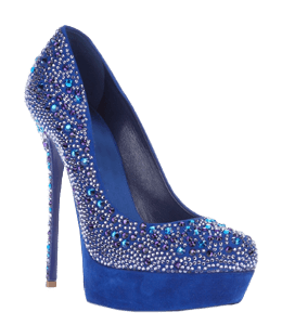 Blue color high heel footwear with multicolor stones
