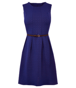 Blue color short dress with brown belt