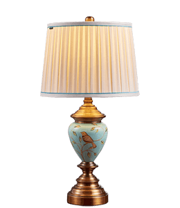 Blue lamp with copper colored base