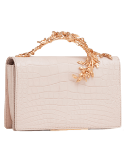 Bridal pink handbag with golden leaves handle