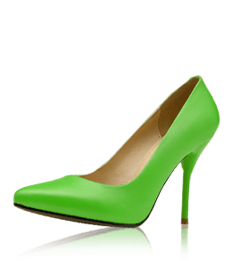 Bright green color high heeled ladies footwear
