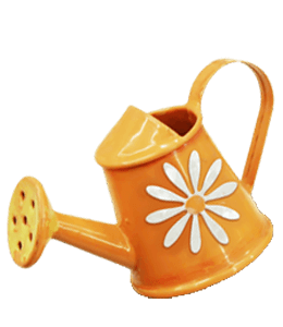 Bright orange yellow colored watering can with sun symbol