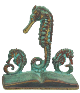 Bronze seahorse with green patina