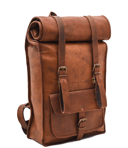 Brown colored leather back pack
