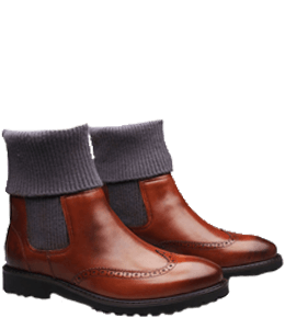 Brown red boots with woolen gray tops