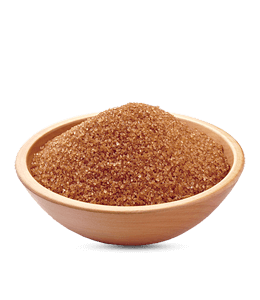 Brown sugar in wooden bowl