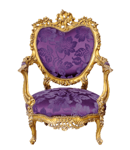 Carved golden chair with purple upholstery