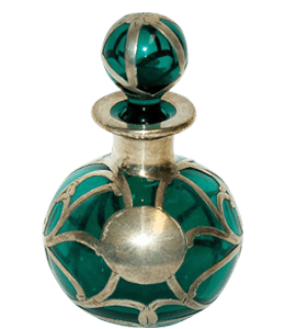 Carved green glass perfume bottle