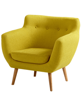 Chair with yellow-green fabric upholstery