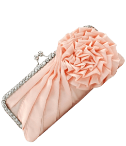 Clutch with pink or peach fabric pleat and flower