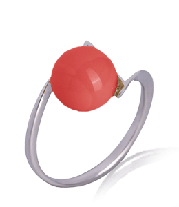 Coral stone silver ring for ladies