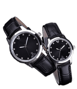Couple black strap wrist watch