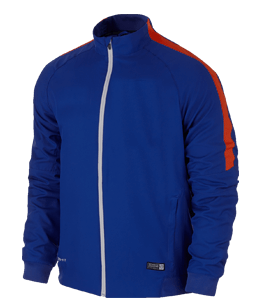 Dark blue jacket with orange stripe