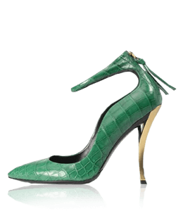 Dark green color high heel footwear