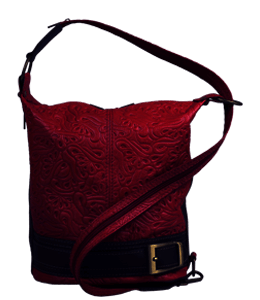 Dark maroon color coral pattern leather handbag