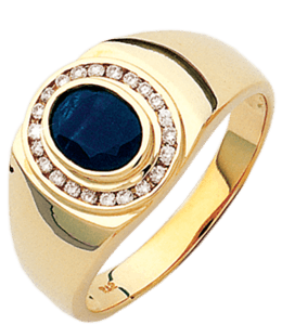 Dark Sapphire with diamonds on gold ring for men