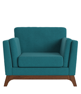 Deep teal color single seater sofa with upholstery
