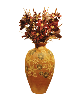 Dried flowers in faded orange vase