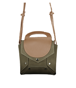 Dull green and brown colored ladies handbag