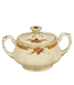 Floral print ivory color porcelain bowl with lid