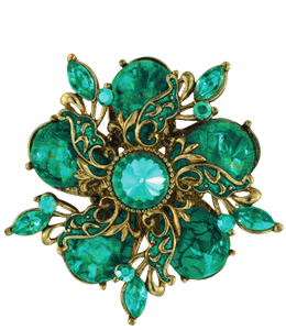 Flower styled brooch with emeralds