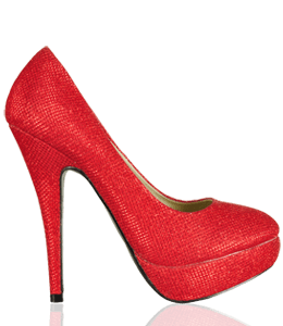 Glittery red color high heel shoe