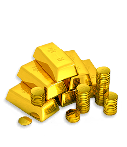 Gold coin and gold bars
