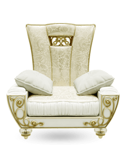 Golden carved sofa chair with white upholstery