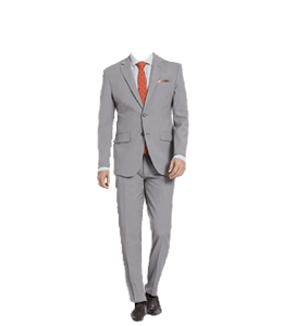 Gray color formal suit with white shirt and orange tie