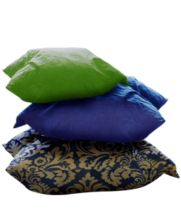 Green-blue and floral cushions