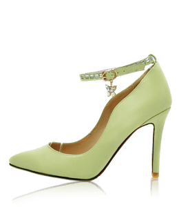 Green color high heel footwear with cute butterfly dangle