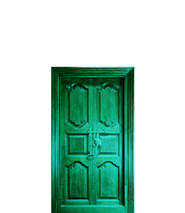 Green colored old doors
