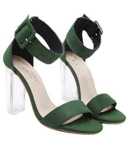 Dark green colored women shoes with transparent plastic heels