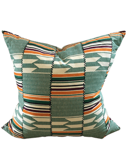 Green striped linen throw pillow