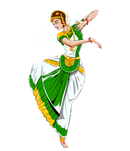 Indian kathak dancing pose in white-green and yellow dress