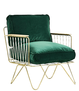 Iron Chair with Comfortable Green Cushions