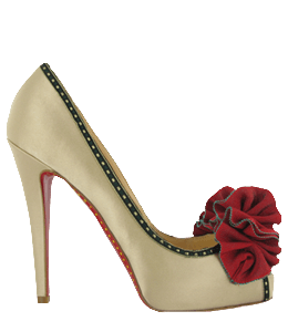 Ivory color high-heeled footwear with maroon fabric flower