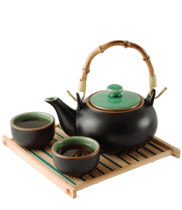 Japanese ceremonial tea pot and cups