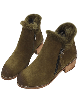Khaki green colored boots with fur for women
