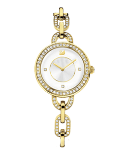 Ladies golden watch with white stones