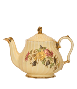 Light yellowish orange color porcelain floral print teapot