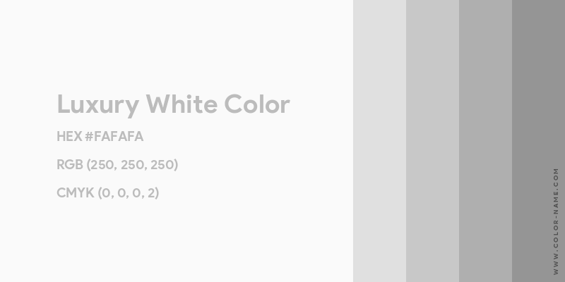 Luxury White color image with HEX, RGB and CMYK codes