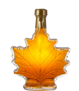 Maple syrup in maple leaf shaped bottle