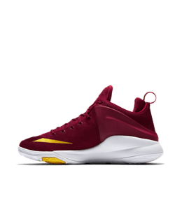 Maroon and yellow color sports shoe