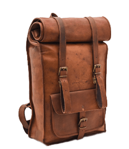 Medium brown colored leather backpack