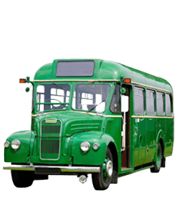 Metallic Green bus for public transportation